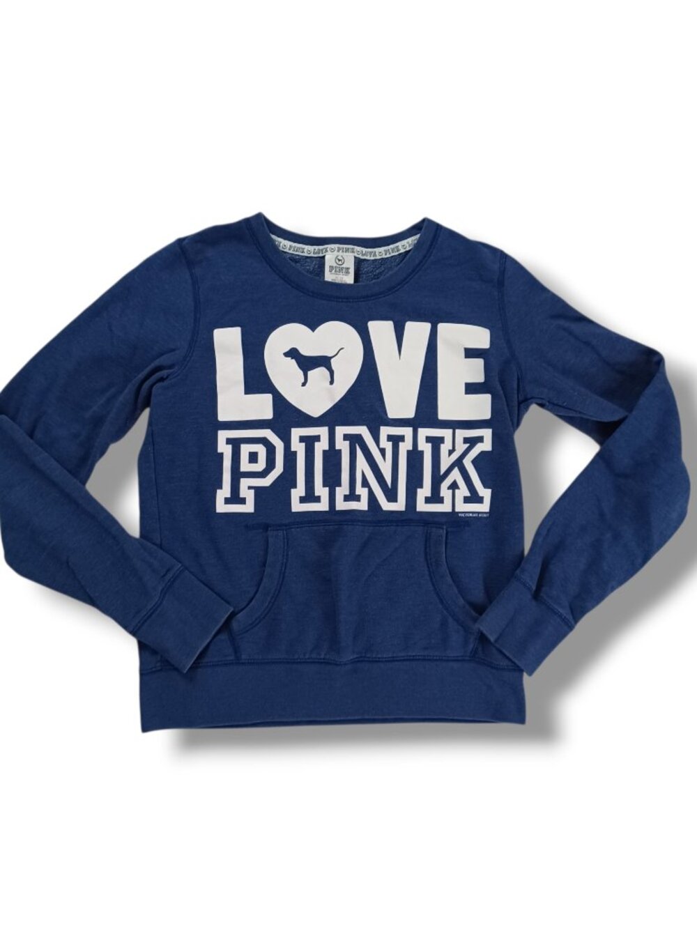 LOVE PINK Victoria's Secret Womens Sweatshirt Dog Crewneck Top Blue VS Size M